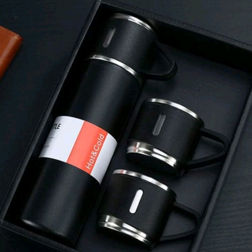 Black label stainless steel thermal coffee/tea/beverage set.
